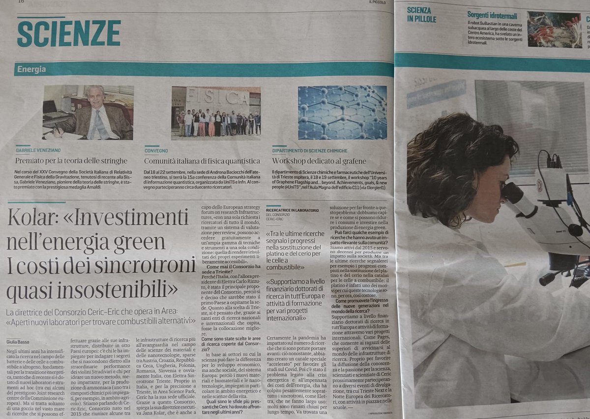 CERICnews's tweet photo. 🗞️Today @il_piccolo published, on the page dedicated to Science, an interview to our Executive Director @kolarjana 

Thanks @giulibass, it was a wonderful occasion to talk about CERIC's goals, recent advances and impact on society! https://t.co/EzaOj4Ywra