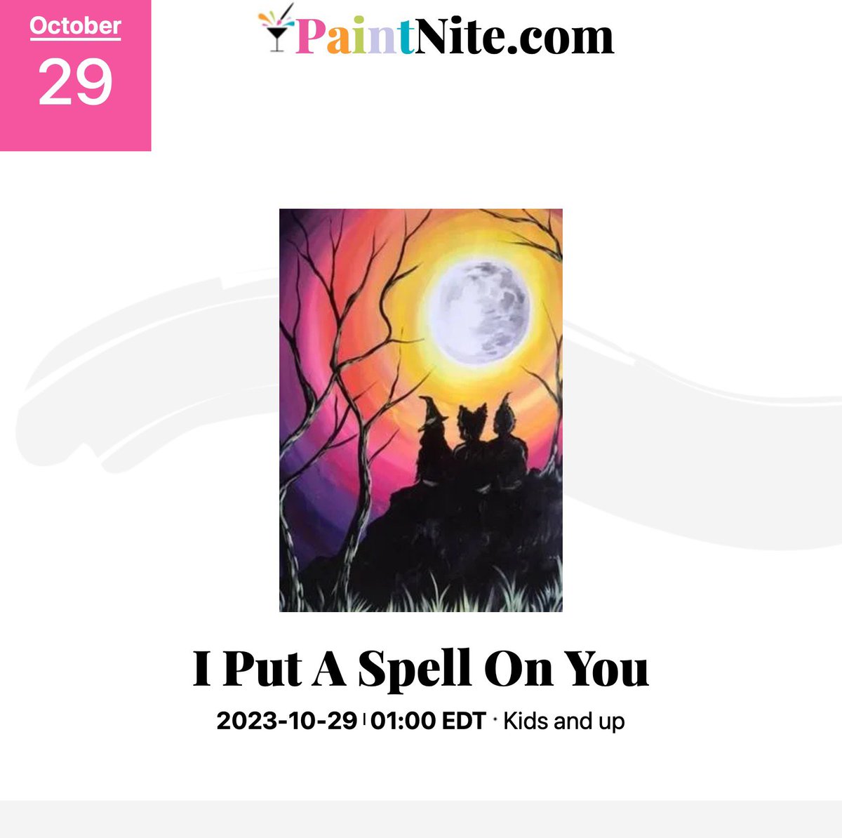 Spooky season is among us 👻 🎃 

Check out there virtual paints you can do at home.  🎨

Grab you ticket via link 🖌️ paintnite.com/event-owners/a…

#virtualpaintparty #virtualpaintnite #virtualpaintnight #paintclass