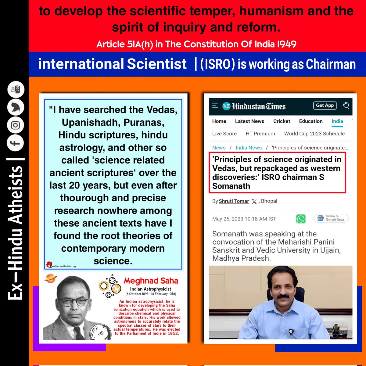 Exhinduatheists's tweet photo. There is no science in the Vedas.  Everything here is politics.😏

#exhinduatheists #Rationalist #Atheist #Indianrationalist #Vedas #Scientist #falsescience #MeghnadSaha #ISRO #S_Somanath #superstition  #politics https://t.co/7cTxyrNXuV