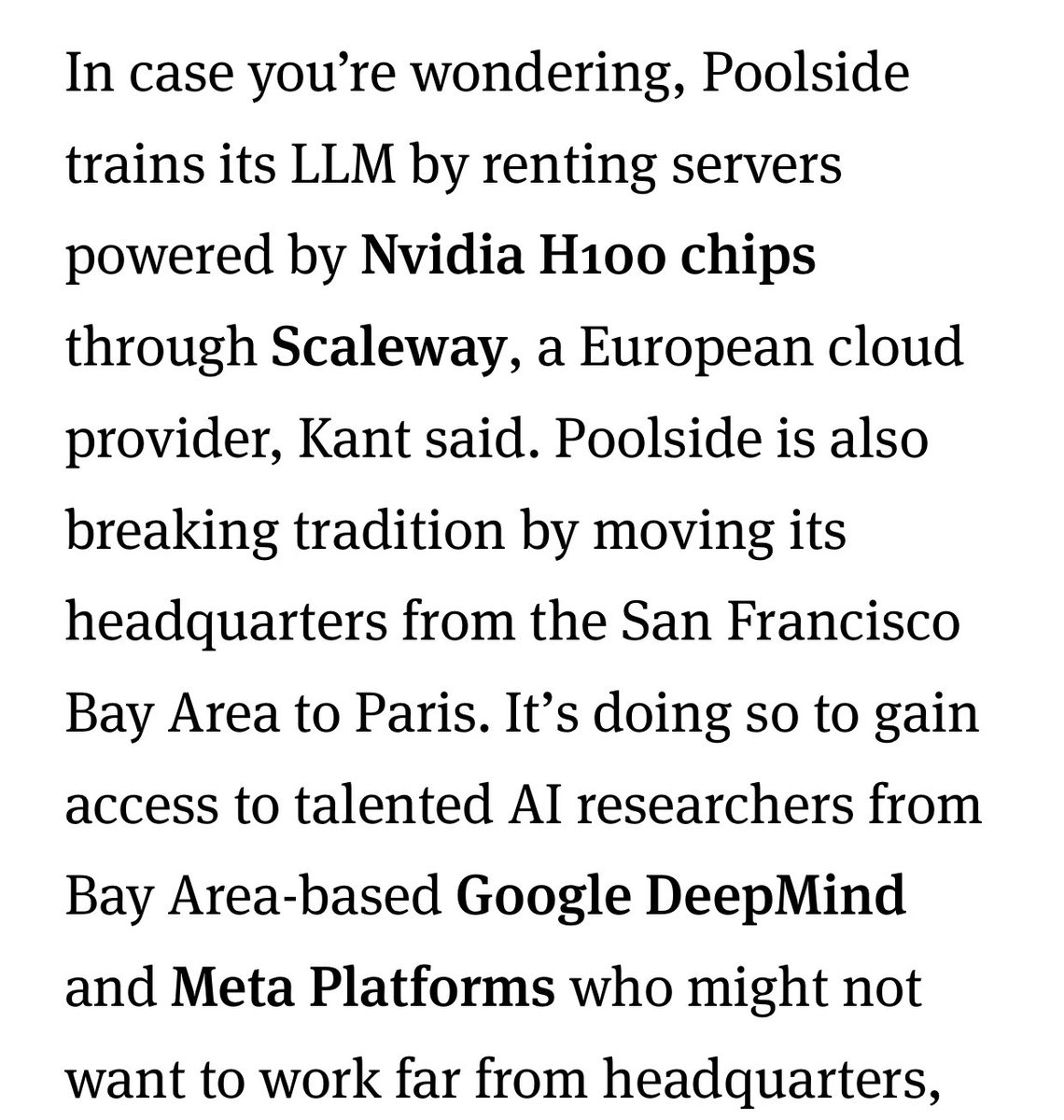Probably nothing, but Poolside AI is the 2nd notable startup to be announcing moving its HQ from the US to Paris in a week? (other one being The Browser Company)

🇺🇸🛫🇫🇷