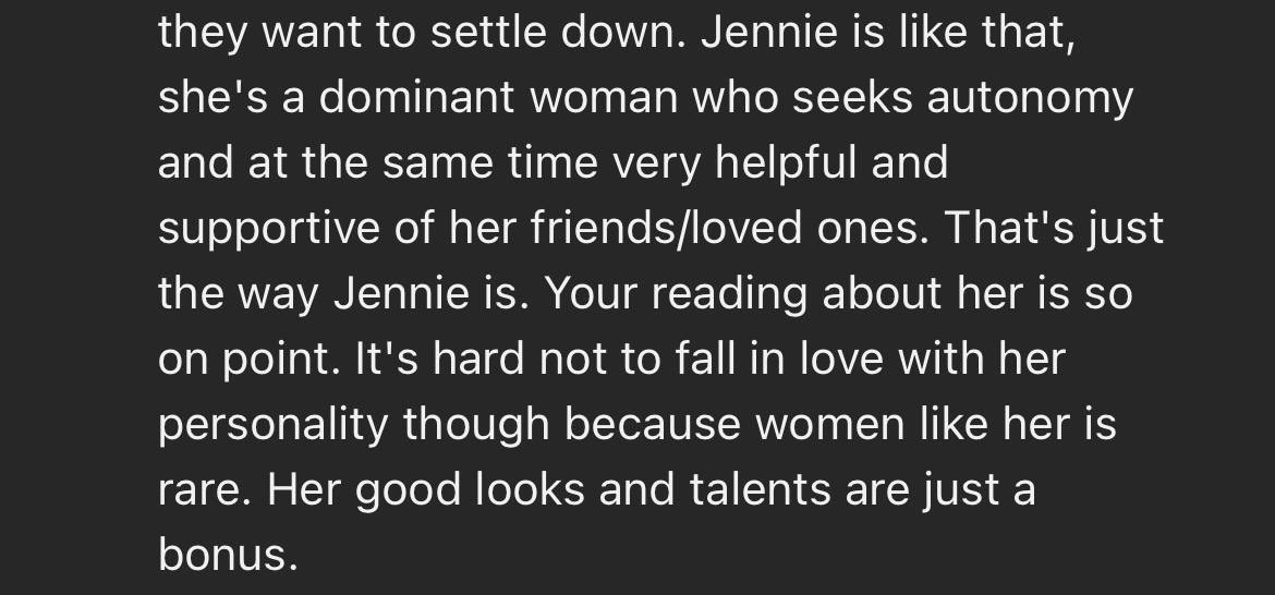 saw this comment on yt abt jennie and I can’t agree more with them