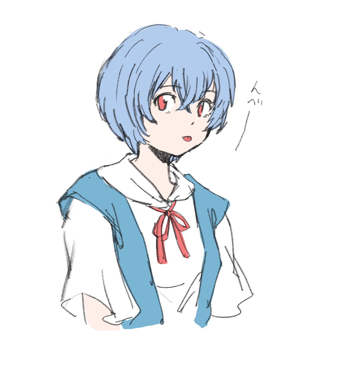 ayanami rei 1girl solo red eyes blue hair tongue tokyo-3 middle school uniform short hair  illustration images