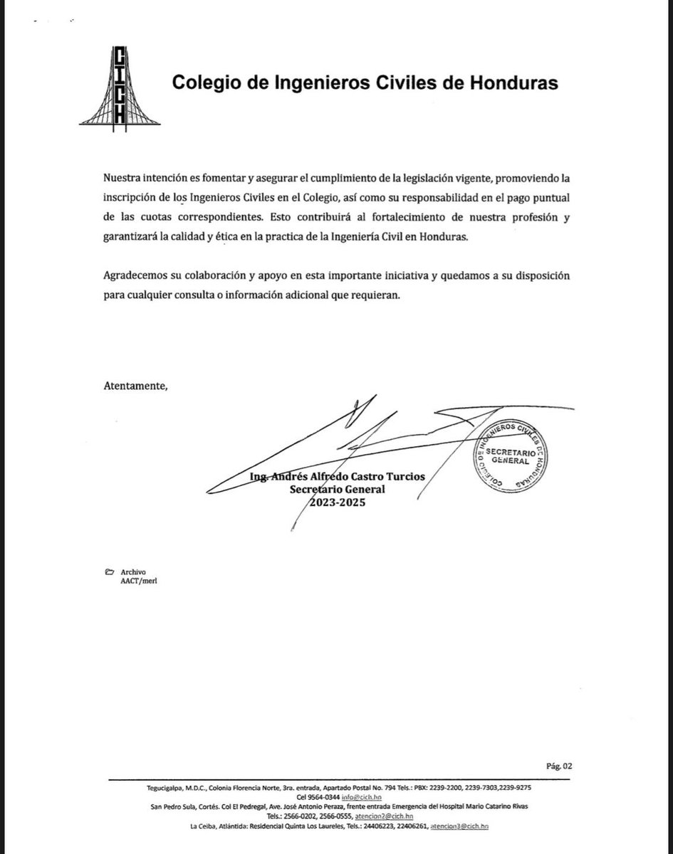 cichhn's tweet photo. Con la intención de asegurar y fomentar el cumplimiento de la legislación vigente, solicitamos a todos los Gerentes de Recursos Humanos, exigir a los Ingenieros Civiles que tienen relación con su institución cumplir con el Artículo 5 y 9 de la Ley Orgánica del CICH https://t.co/tucFeAqAi4