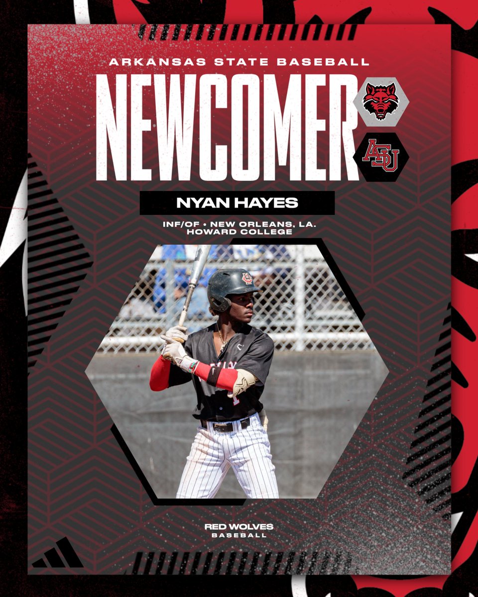 Arkansas State Red Wolves Baseball (@astatebaseball) on Twitter photo Our next addition is a versatile player with tremendous speed!
🐺 Nyan Hayes | <a href="/hayes_nyan/">Nyan Hayes</a>
▪️ INF/OF
📍 New Orleans, La. | Howard College (Texas)
#WolvesUp Our next addition is a versatile player with tremendous speed!
🐺 Nyan Hayes | <a href="/hayes_nyan/">Nyan Hayes</a>
▪️ INF/OF
📍 New Orleans, La. | Howard College (Texas)
#WolvesUp