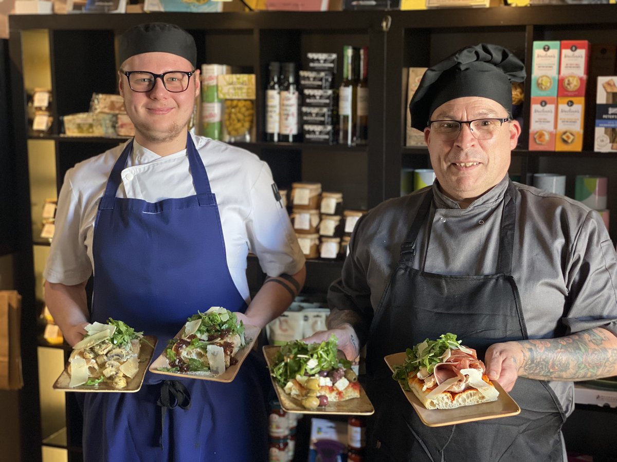 Head Chef Neil and his protégé Calum testing out our new Open Scrocchiarella (Italian olive oil focaccia) sandwiches
Launching 4th October 
#comingsoon #somethingnew #menudevelopment #tastetesting #italianstyle #freshproduce #artisanbread #bistrofood #hospitality #timeforachange