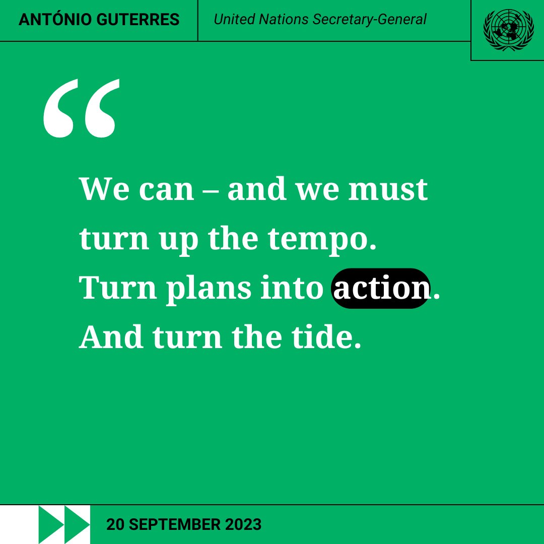 “We can still build a world of clear air, green jobs, and affordable clean power for all.” At #UNGA’s Climate Ambition Summit, @antonioguterres calls on leaders to focus on urgent climate solutions and unite for turning plans into action to save our planet. #ClimateAction