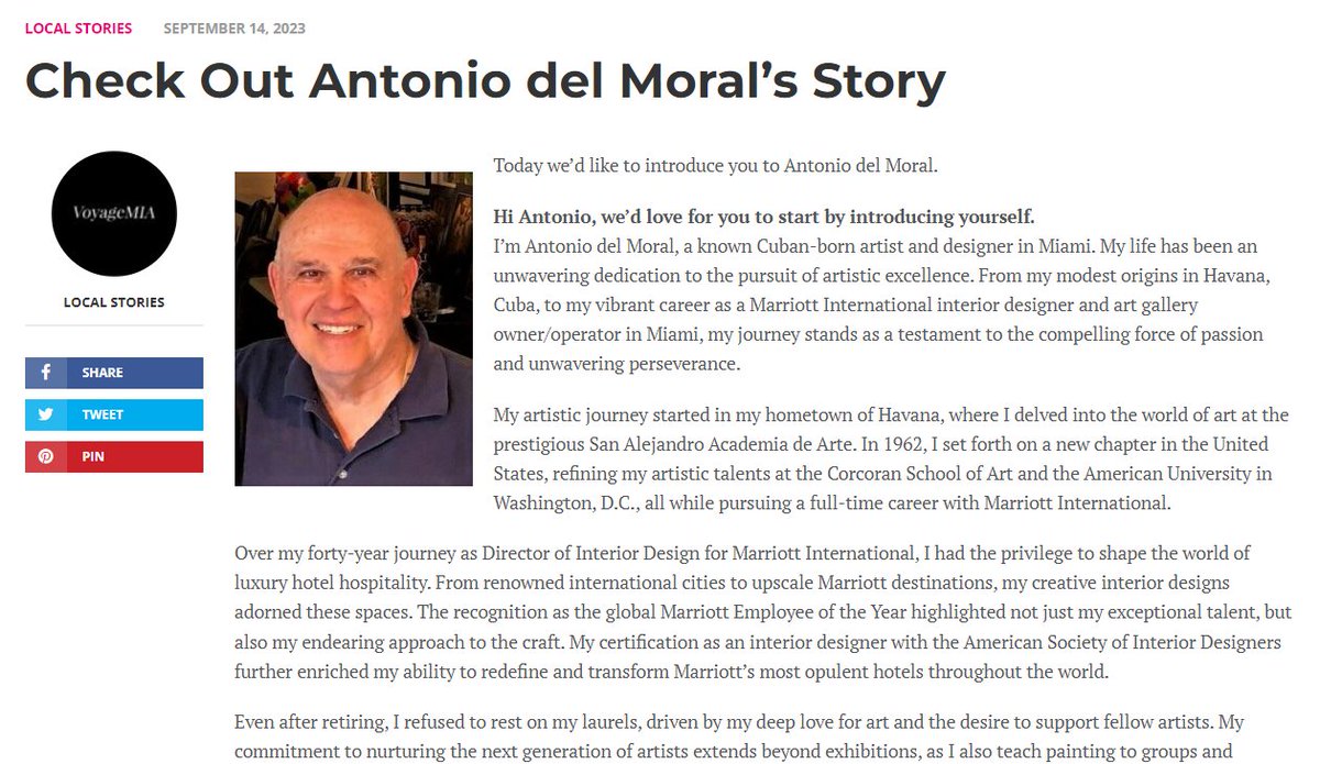 Hellem1Mike's tweet photo. Don't miss our feature in Voyage MIA for an in-depth journey into Antonio's artistry!
📷 Embark on a treasure hunt in Miami! Explore the stunning works of local Cuban artist Antonio del Moral at Galleria Adelmo. 📷
https://t.co/wfwouiqhZE https://t.co/ruMKOW1eES