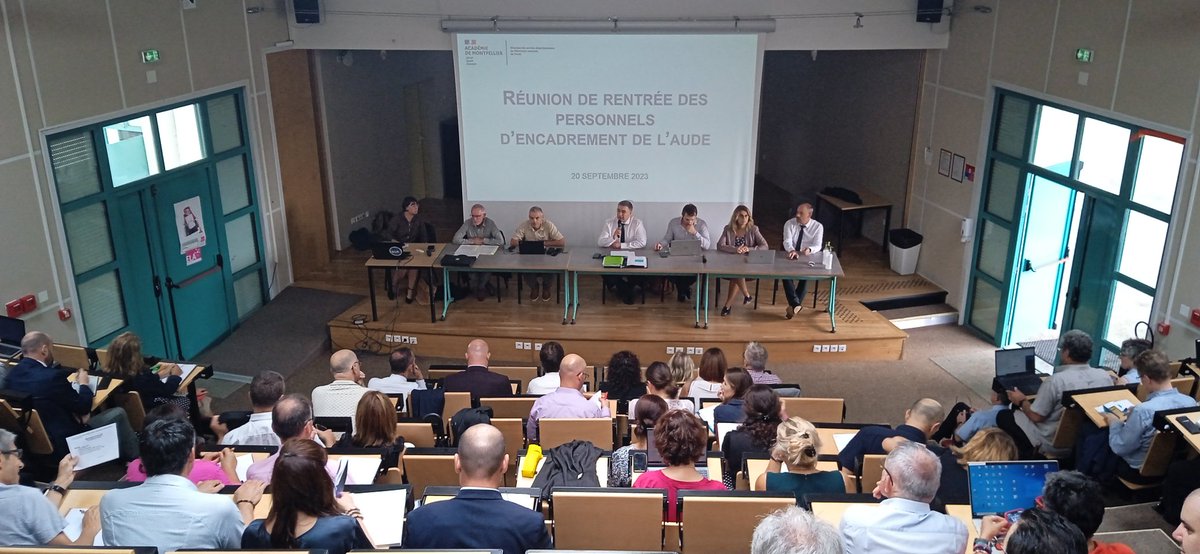 11Dsden's tweet photo. Cet après midi au lycée Paul Sabatier de Carcassonne s'est déroulée en présence de Joël Laporte, IA-Dasen de l'Aude et de l'équipe de direction de la DSDEN, la réunion de rentrée des personnels d'encadrement du département. @acmontpellier https://t.co/mySXUQVVuB