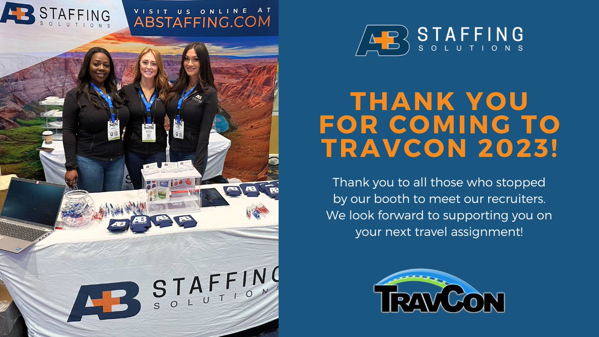 ABStaffing's tweet photo. We enjoyed spending time with you all at this year's TravCon! Hearing your stories and the ways you impact the communities around you is why we love what we do.

#TravCon #TravelersConference #TravelNurse #NurseTwitter https://t.co/uxd4Sq1XFQ
