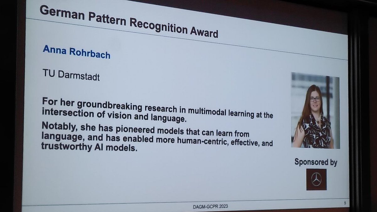 gcpr_by_dagm's tweet photo. Congratulations to the winners of the German Pattern Recognition Awards at #GCPR23: Anna Rohrbach (from TU Darmstadt) and Wieland Brendel @wielandbr (from @MPI_IS) https://t.co/cnO0z2w2cv