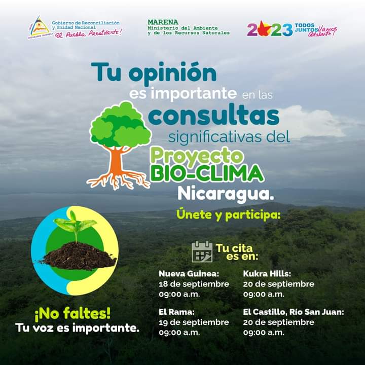 MarenaNicaragua's tweet image. Tu voz es importante en las sesiones de consultas del proyecto #Bioclima Nicaragua 

#Nicaragua
#MARENA 
#PatriaBenditayLibre
#AmoraNicaragua