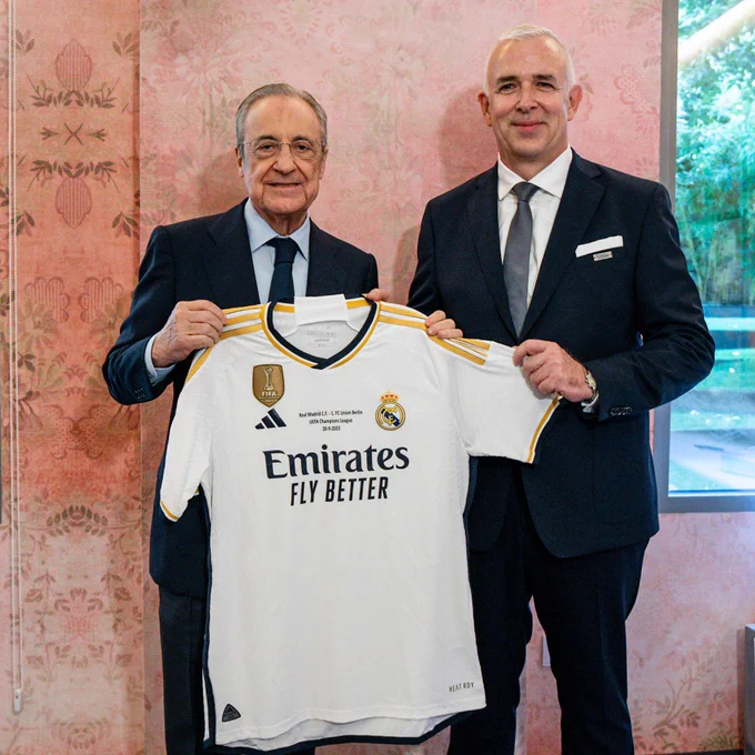 Real-Präsident Florentino Pérez und Union-Präsident Dirk Zingler beim Delegationstreffen