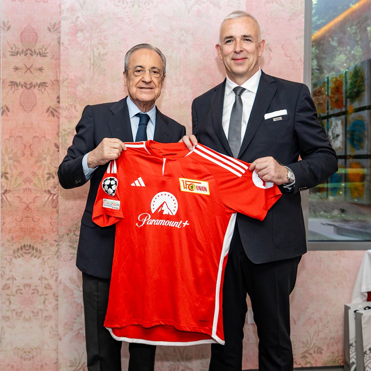 Real-Präsident Florentino Pérez und Union-Präsident Dirk Zingler beim Delegationstreffen