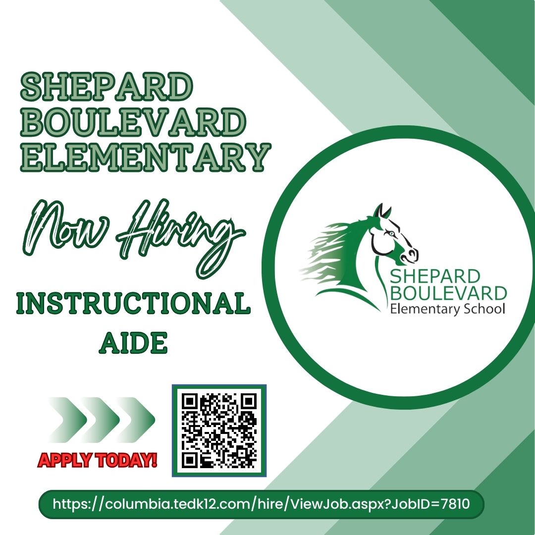 Shepard Boulevard Elementary is in search of an Instructional Aide! Apply Today: columbia.tedk12.com/hire/ViewJob.a… #CPSBest #ScholarsFirst #InspireGreatness