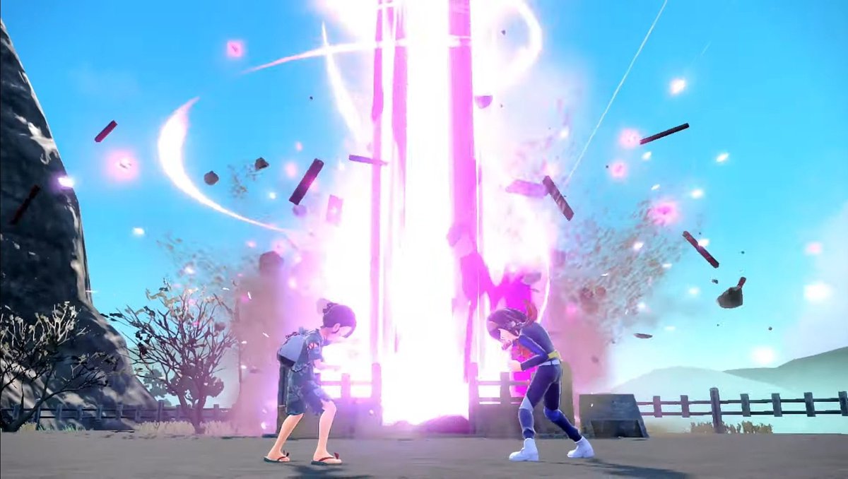 soulsilverart's tweet photo. ⚠️SPOILERY⚠️
PART 1:I haven’t reached this part in the story myself but I truly believe that it was once again this Dokutaro(momotaro peach Pokémon) that brought the loyal 3 back to life in this scene. This works for multiple reasons.

1.This exploding aura coming from the loyal 3’s graves is the same pink color of the toxic chains & the apparent color of this Pokémon that we see in Peachy’s shop.

2.I believe the Dokutaro Pokémon is a poison/ghost type.This would give it any number of super natural abilities, including becoming invisible(which could be why we don’t see it literally resurrect them),possessing someone(like Kieran),and bringing other spirits back from the world of the dead!

3.I believe it’s the one behind the loyal 3’s motives,it brought them back for itself and its own plan. In this way it’s smarter then the loyal 3 and functions as their leader or “trainer” like we see in the sign boards!

4.Peaches are native to China and apparently in China they were known as the fruit of immortality…so I’d say resurrection is definitely in a peach Pokémon’s wheelhouse.

And by looking at Cayla’s images below it might even have used Kieran to resurrect the Loyal 3. It may have introduced itself to Kieran a while back and could be influencing/corrupting him and how he sees others. 

PART 2 should be a lot shorter and more theory based lol
#pokemon #PokemonScarletViolet