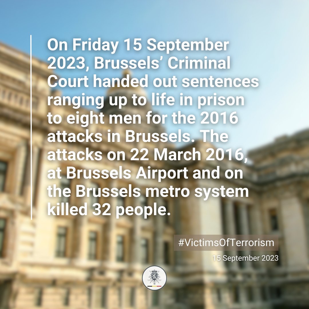 🇧🇪 With the closure of the court trial on the 2016 terrorist attacks in Brussels, Belgium shows that rule of law prevails over violence. 

Belgium is and will remain actively engaged in the Group of Friends #VictimsOfTerrorism at the UN.