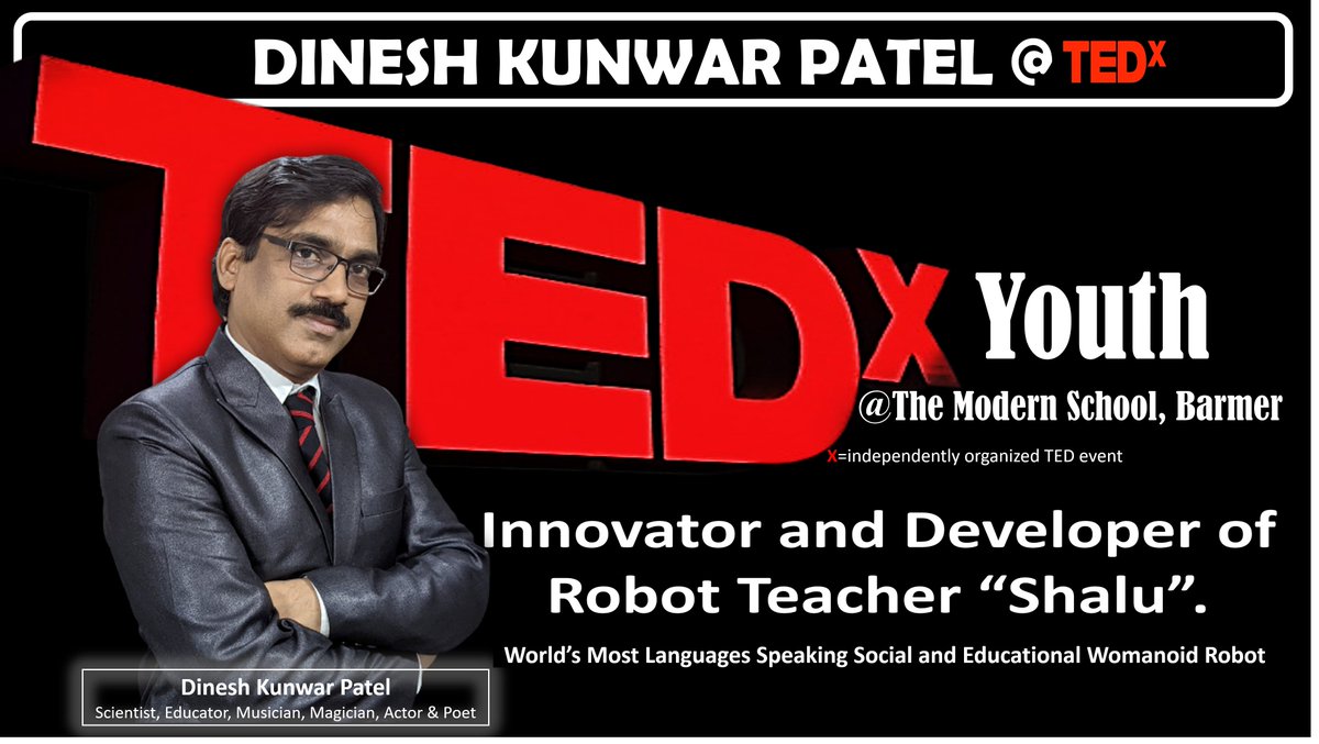 TEDx@The #Moder #School #Barmer, #Rajasthan

#TEDx #TEDx2023 #tedxspeaker #tedxtalks  #themodernschool #Dinesh #patel #DineshPatel #dineshkunwarpatel #robot #shalu #robotshalu #robotics #robotteacher #indian #humanoid #india #ai #tedxevents #shalurobot