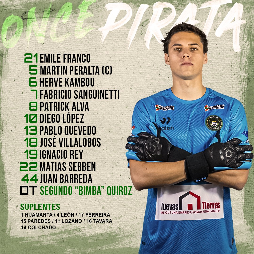 ¡Vamos, #Piratas 🏴‍☠️💚
Este es el XI para el partido de hoy.⚽💪

#RemaPirata