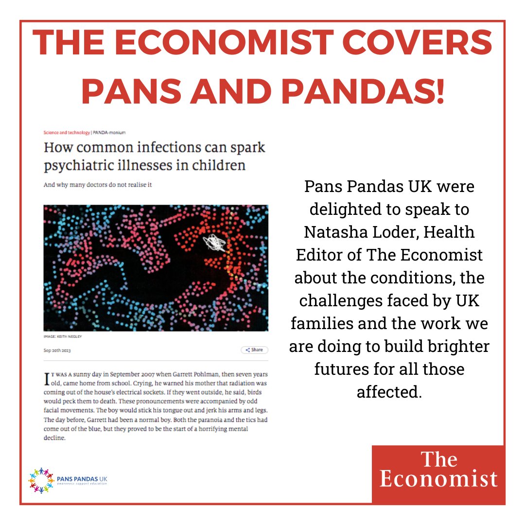 #PANS and #PANDAS features in <a href="/TheEconomist/">The Economist</a>! <a href="/natashaloder/">Natasha Loder 🦋🐝</a> discusses the conditions, their lack of #recognition &amp; how they are an international problem. 
Access here: econ.st/3RubUDI
(Although the article is behind a paywall you can access using the free month's trial)