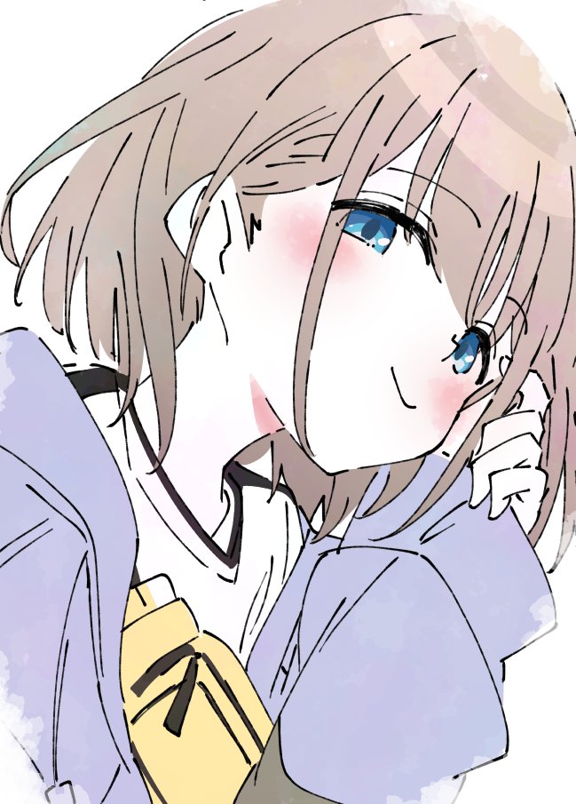 serizawa asahi 1girl solo blue eyes smile white background purple jacket looking at viewer  illustration images