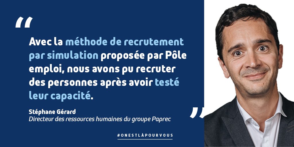 Méthode de #recrutement par simulation (#MRS) : les entreprises disent oui ! 🎯

65 000 recrutements via la MRS réalisés en 2022, selon notre enquête #BMO2023

🎙️ C'est le cas de <a href="/Paprec_Group/">Paprec Group</a> qui utilise cette solution pour recruter ➡️ pole-emploi.org/accueil/actual… #SEDD #SEDD2023 #RH