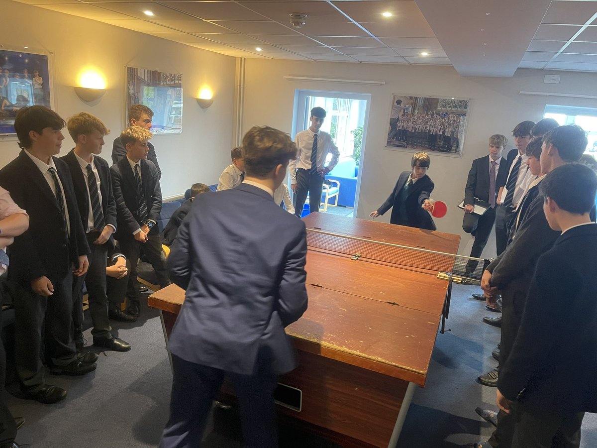 Tense times at break today in our annual house Table Tennis 🏓 competition as first round matches prove worthy of any final already! I believe our reigning champion Mr Verbi was knocked out by Eddie &amp; ‘23 finalist Nathaniel C also beaten by Ollie S! Open season now… 🏓🤍💙
