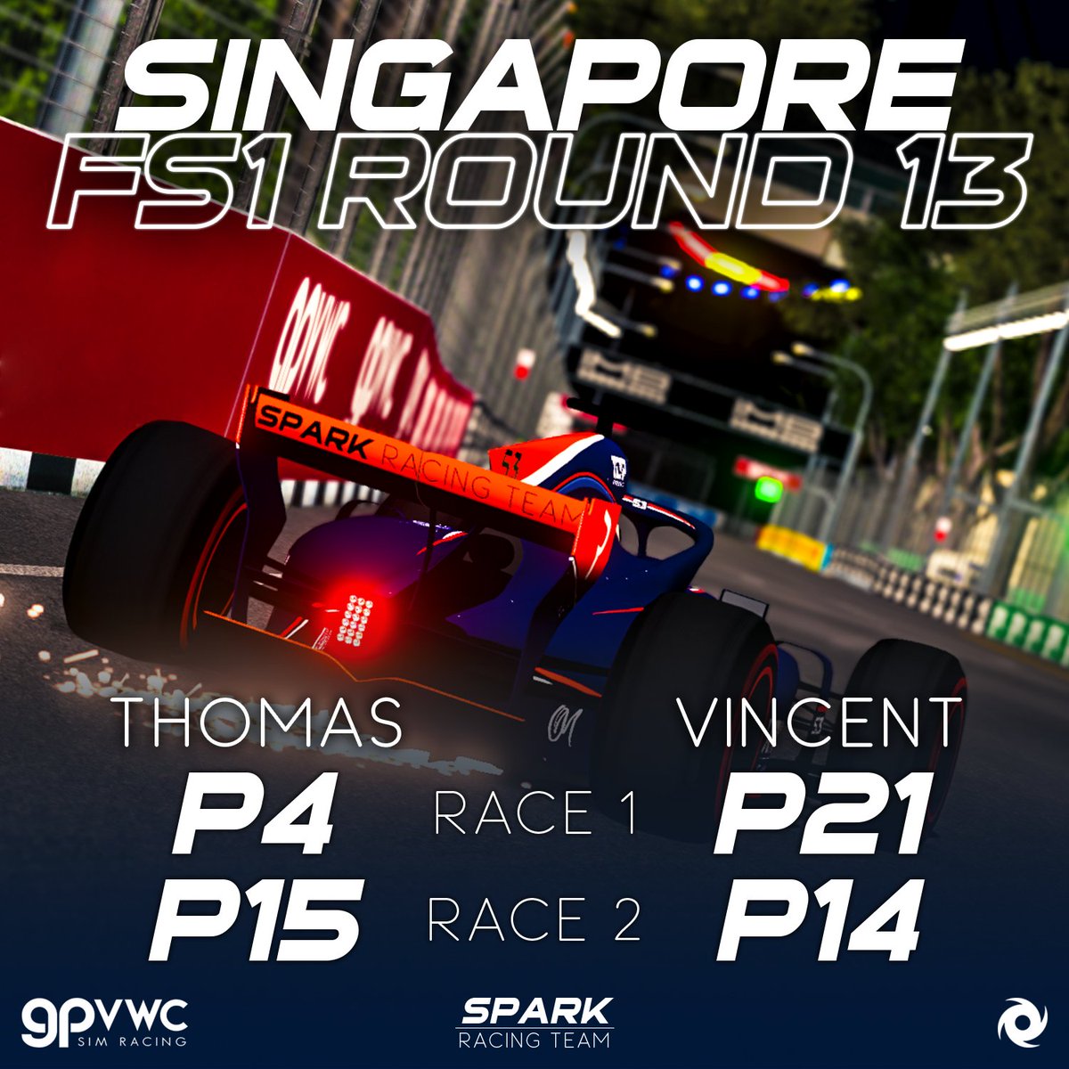 Tom's final race of the season marks the end of an incredible journey. Thank you Tom for being the ultimate teammate! You're the best I've ever had. #gpvwc #FS1 #Simracing #eSports #Singaporeg #top