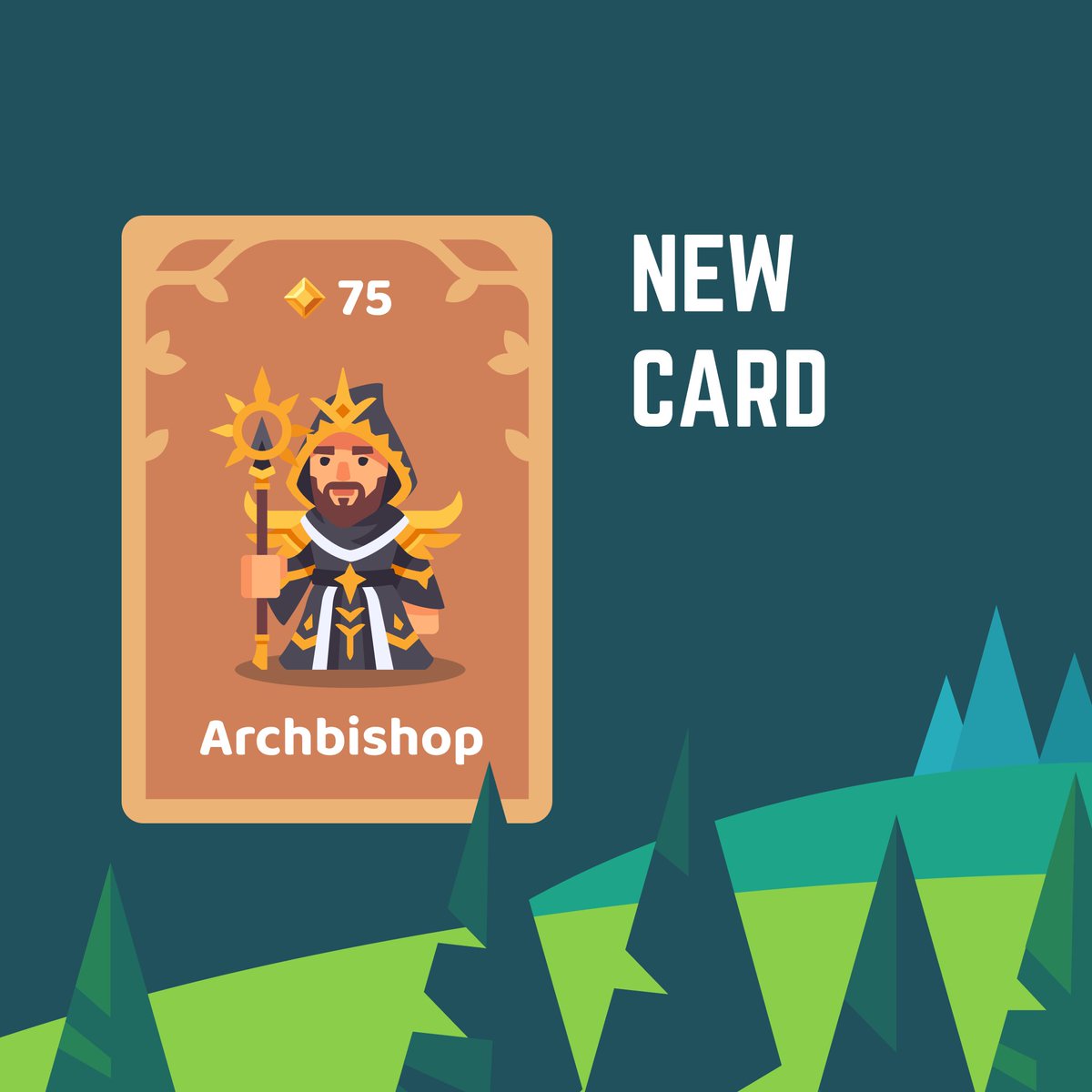 Introducing a new card to your deck - the Archbishop! It comes in at 75 gold to play, just cheaper than the Queen. Follow us for updates, we’re launching soon on iOS and Android! #chesspunks #deckbuilding #flatdesign