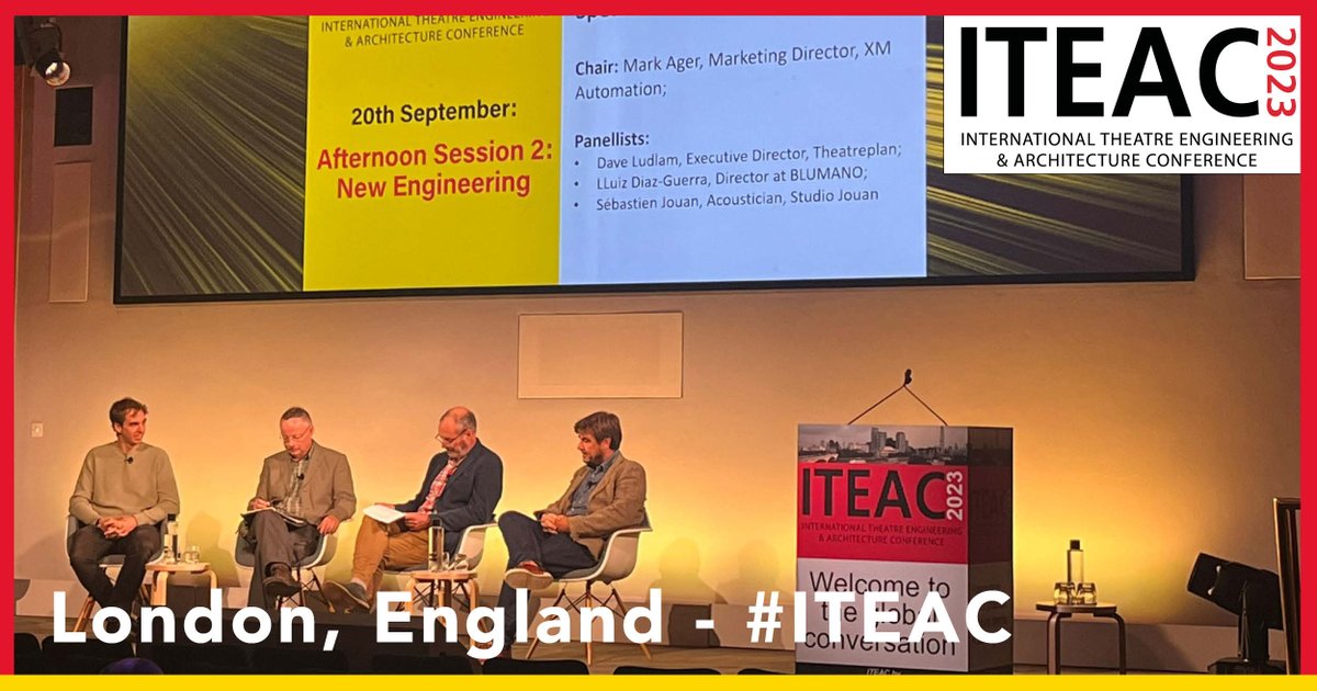 IteacEvents's tweet photo. For the final sessions of the day in London, delegates have broken into 2 rooms.
In The Kelvin Theatre we have 'New Engineering', rounding up new advances in acoustic enhancement, networking & sound, & looks at the impact of forthcoming legislation on stage engineering.
#ITEAC https://t.co/54g6EuRqMO