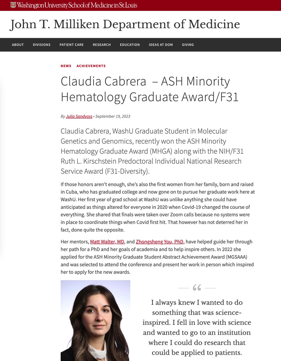 A very nice article about Claudia Cabrera @ccpastrana21, a truly inspiring graduate student, and her accomplishments. We are lucky to be part of her graduate school @WUSTLdbbs @WUDeptMedicine @WUSTLCellBio 
internalmedicine.wustl.edu/claudia-cabrer…