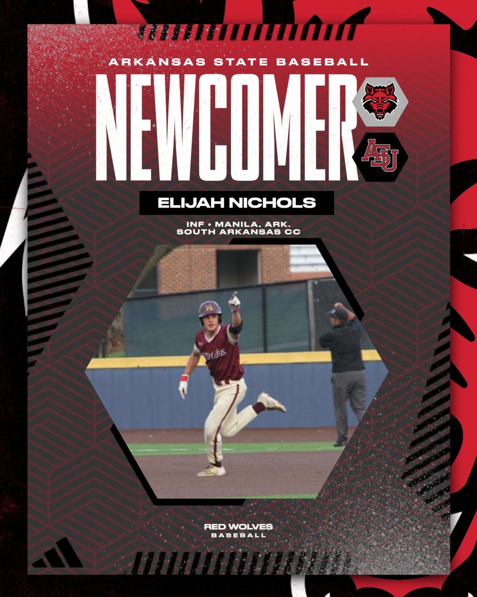 Arkansas State Red Wolves Baseball (@astatebaseball) on Twitter photo A Northeast Arkansas standout returns to the area after a stellar year at South Arkansas CC!
🐺 Elijah Nichols | <a href="/ElijahNichols05/">Elijah Nichols</a>
▪️ INF
📍 Manila, Ark. | South Arkansas CC
#WolvesUp A Northeast Arkansas standout returns to the area after a stellar year at South Arkansas CC!
🐺 Elijah Nichols | <a href="/ElijahNichols05/">Elijah Nichols</a>
▪️ INF
📍 Manila, Ark. | South Arkansas CC
#WolvesUp