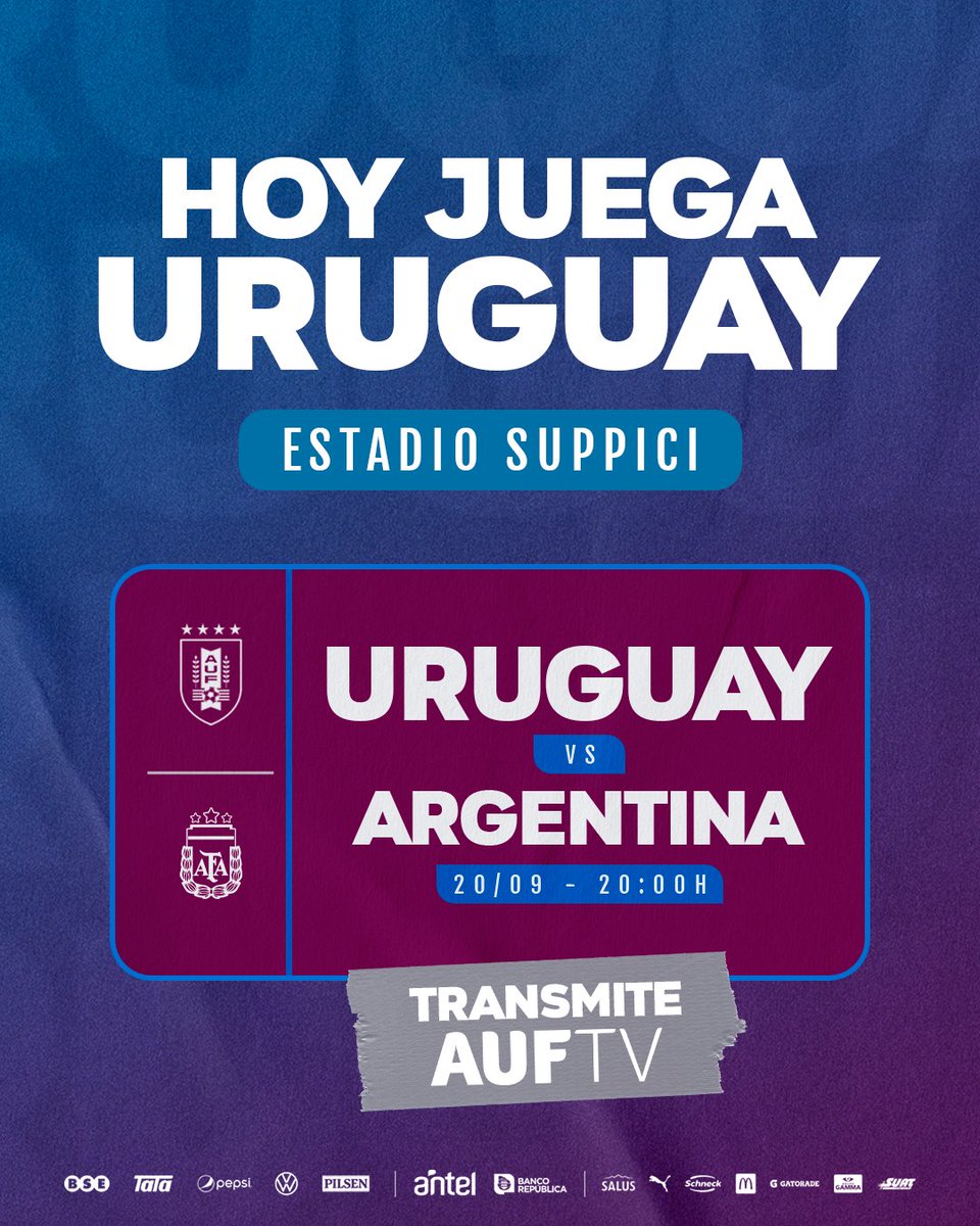 ⚽️ 𝗛𝗢𝗬 𝗝𝗨𝗘𝗚𝗔 𝗨𝗥𝗨𝗚𝗨𝗔𝗬

🇺🇾🆚️🇦🇷
🏟 Estadio Suppici 
🎫 Entrada libre
📺 AUF.TV

📌 <a href="/CONMEBOL/">CONMEBOL.com</a> Liga Evolución Sub-19 Femenina.