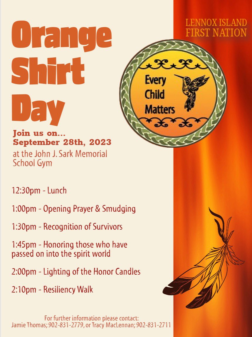 Lennox Island First Nation Orange Shirt Day September 28 🧡🧡🧡 all starting at 1230pm 🧡🪶
