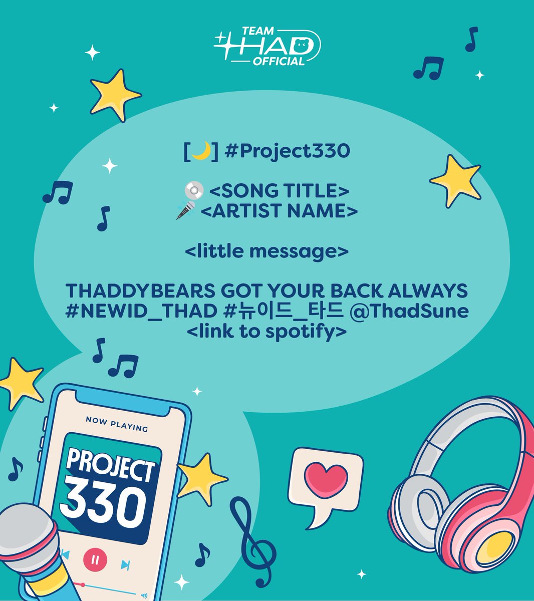 TeamThadOFC's tweet photo. [🌙] #Project330

"Mr. DJ can I make a request?
Puwede ba 'yung THAD SONG ko?" 

Welcome to Project 330! 🎙️ A station where you can share a song that can provide comfort &amp; solace to our very own Thad Sune! 💿🎶

THADDYBEARS GOT YOUR BACK ALWAYS
#NEWID_THAD #뉴이드_타드 @ThadSune https://t.co/pu7nMuS4n4