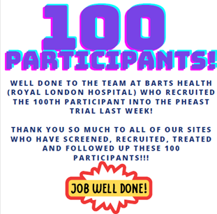 Wow - we've reached 100 participants in the Pharyngeal Electrical Stimulation for Post Stroke Dysphagia Trial! Thank you so much to everyone who has made this possible, we really appreciate all of your hard work! @UoN_STU @Phagenesis #PhEASTTrial #STUNottingham