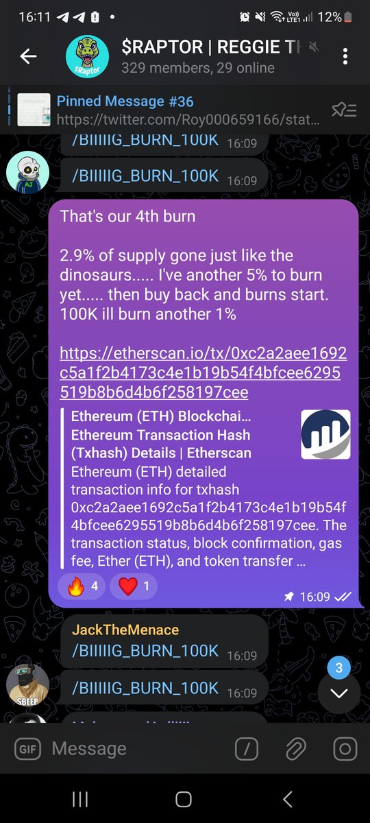 Just completed our 4th burn.

2.9% gone now, I have another 5% to burn then I Start buy back and burns..... LFG #RAPTOR #REGGIE #REGGIERAPTOR 

t.me/REGGIERAPTOR

#X1000GEM #MEME #SALLY $SALLY #PEPE #HPOS10I #HPOP8I #DODO #FINE $FINE