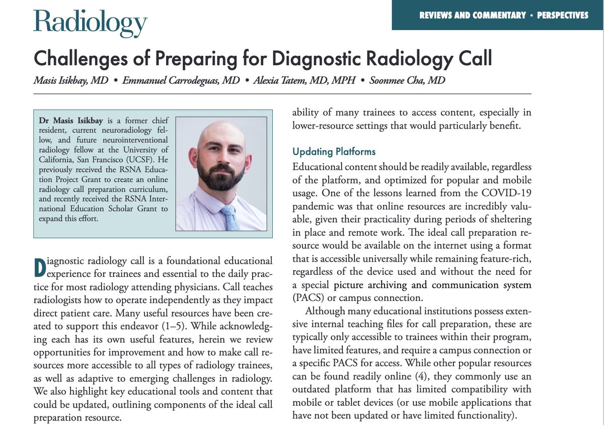 1/19: Preparing for diagnostic radiology call can be challenging for trainees and mentors alike. A #RadInTraining #TWEETORIAL (@RITEditor, @VChernyakMD) where a summary of available preparatory resources for call are performed, and a new educational model is introduced.