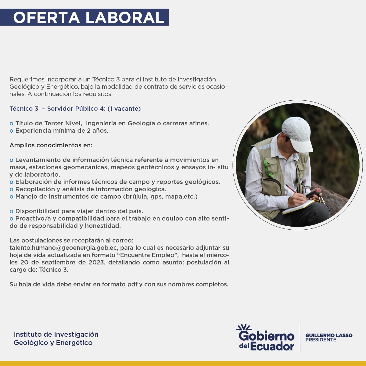 IIGE_Ec's tweet photo. 🗻 Ingeniero/a en Geología o áreas afines a Ciencia de la Tierra. https://t.co/htLjSfmXf1