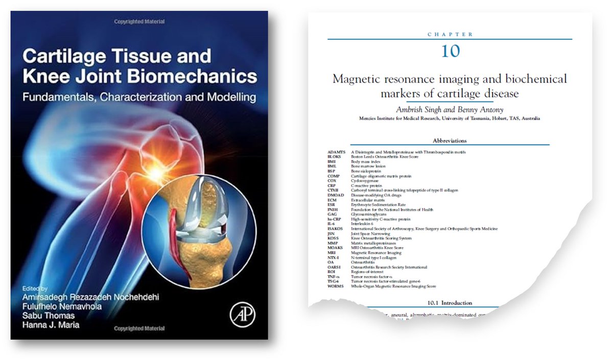 I am thrilled to share that this literature review was published as a Book Chapter in Elsevier's book titled: Cartilage Tissue and Knee Joint Biomechanics.
🔗shop.elsevier.com/books/cartilag…

#AcademicPublishing #BookChapter