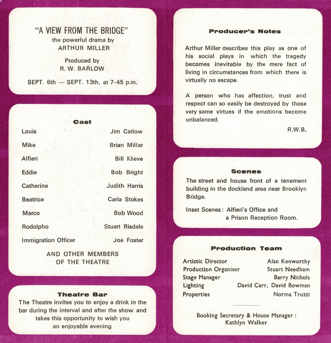 Throwback Thursday, 1975 when Arthur Miller's "A View from the Bridge," graced the stage.Under direction of R.W. Barlow, the cast included Jim Catlow, Brian Millar, Bill Klieve, Bob Bright, Judith Harris, Carla Stokes, Bob Wood, Stuart Risdale, and Joe Foster.

#ThrowbackThursday