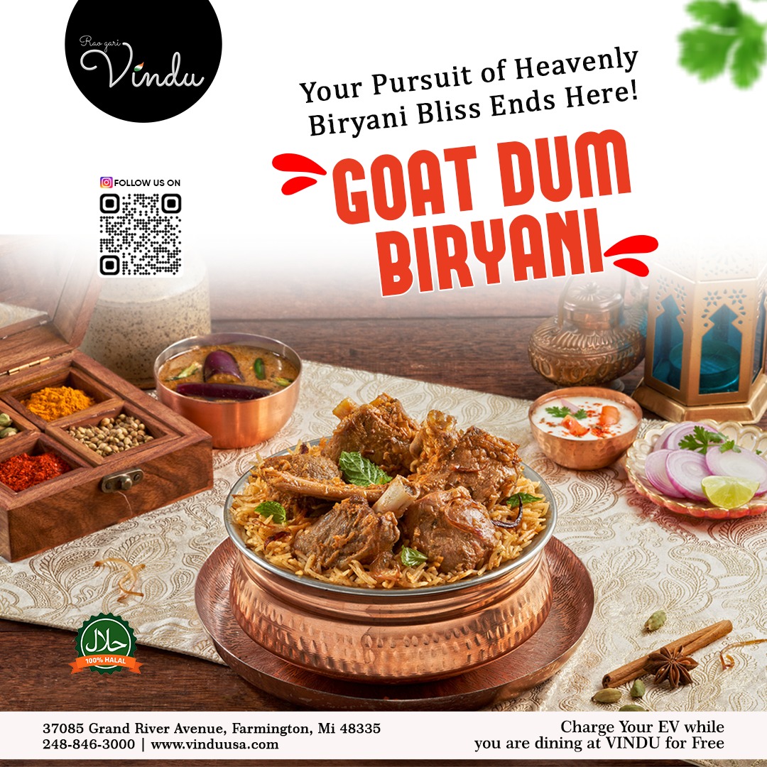 🍽️ Savoring the flavors of tradition at Vindu Restaurant! 🔥
 Mutton Biryani that's a symphony of spices and tenderness. 😋 What's your go-to dish here?

📍: 37085 Grand River Avenue, Farmington, Mi 48335
📞: 248-846-3000
Order Online: vinduusa.com