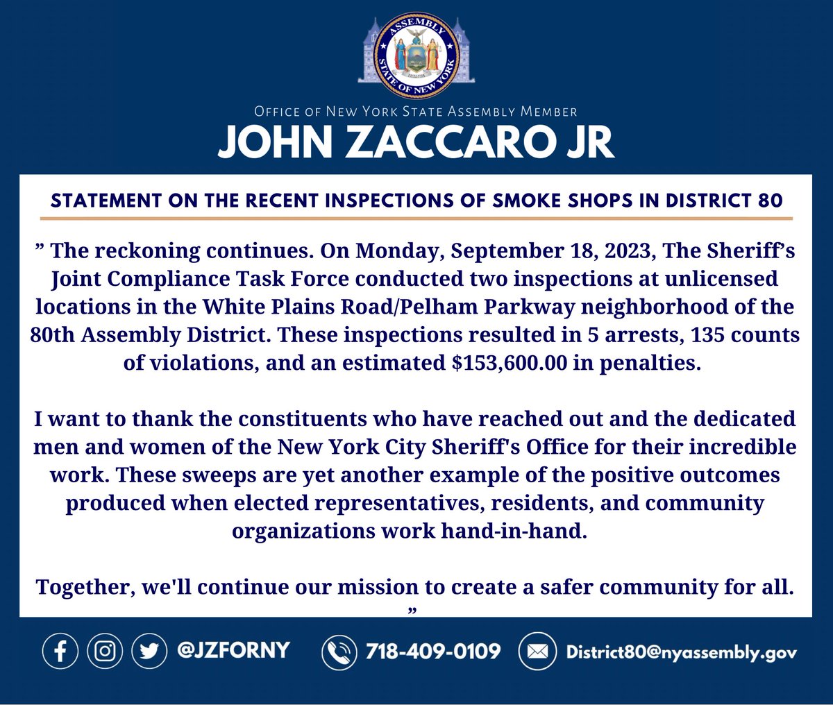 NYS Assembly Member John Zaccaro Jr tweet media