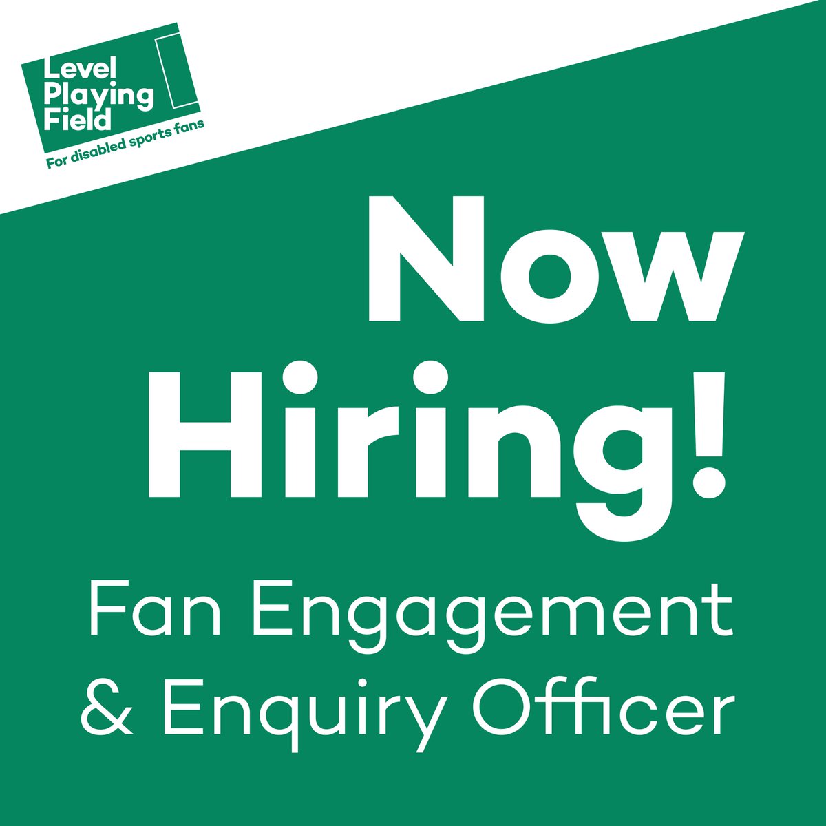 ❓ Want to work for Level Playing Field?

🤝 The charity is pleased to be strengthening its capacity for direct engagement with disabled supporters, through the introduction of a new ‘Fan Engagement &amp; Enquiry Officer’ role.

Find out more and apply➡️levelplayingfield.org.uk/news-item/leve…