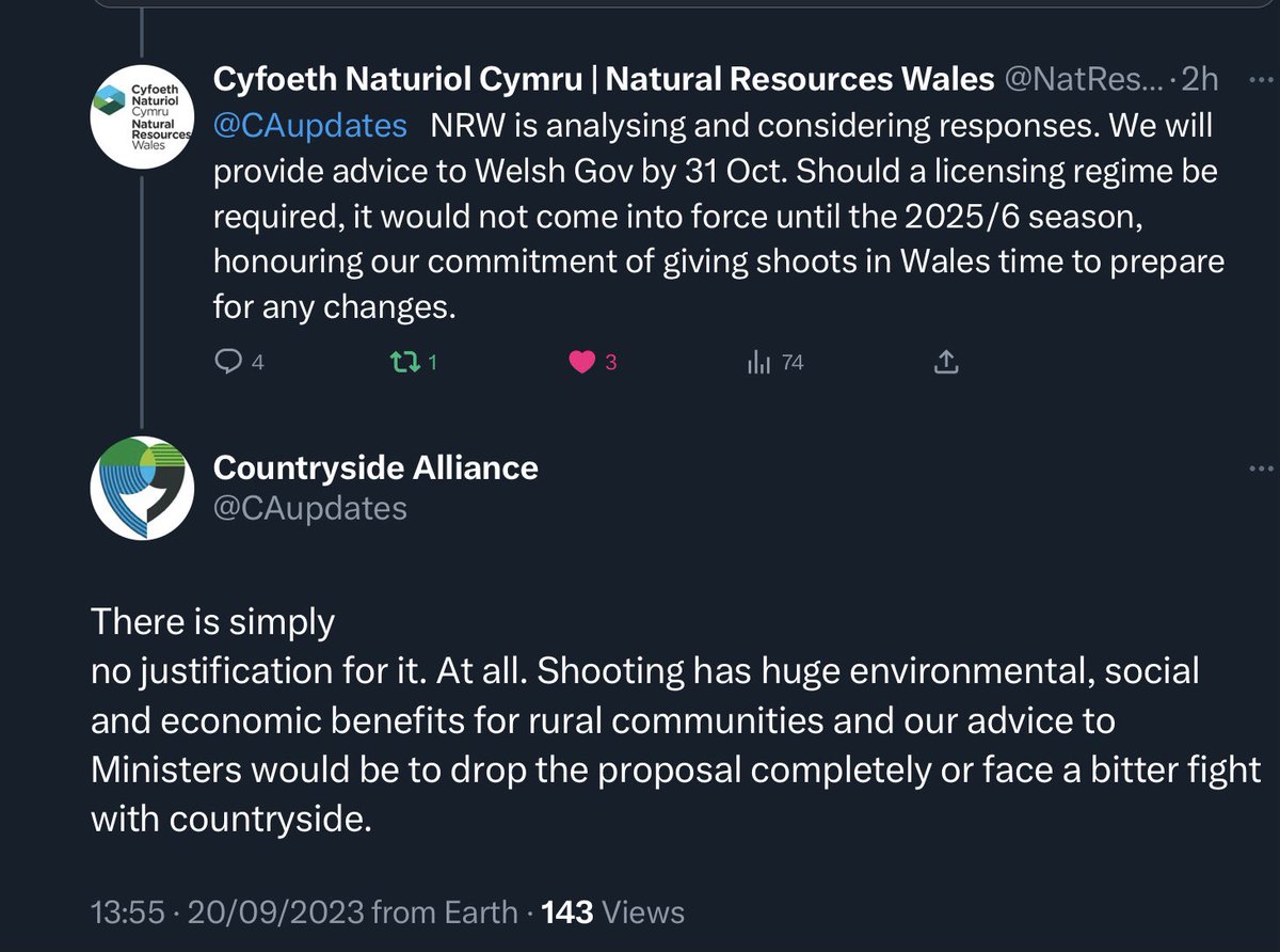cns46z's tweet photo. Once again the Countryside Alliance bragging about decisions that are not yet made
When pulled up about it, what do you know, they resort to the same old bullying tactics once again, the same stunt they have pulled with @unitedutilities - take note
#StandUpForNature https://t.co/aSoBSqKo81