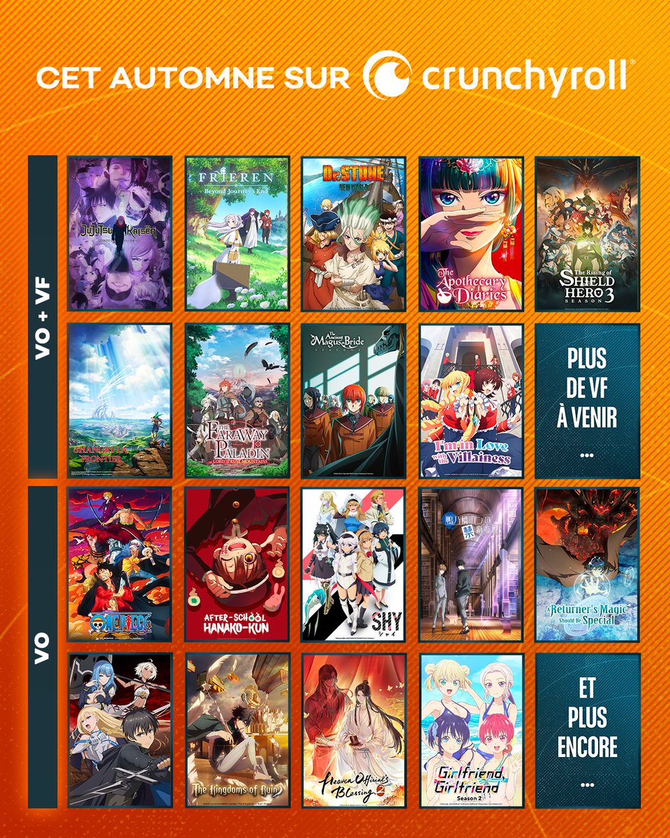 ✨ LINEUP AUTOMNE 2023 ✨

Entre épopées fantastiques et vacances familiales sous haute tension, de nouvelles aventures t'attendent sur Crunchyroll ! 🔥