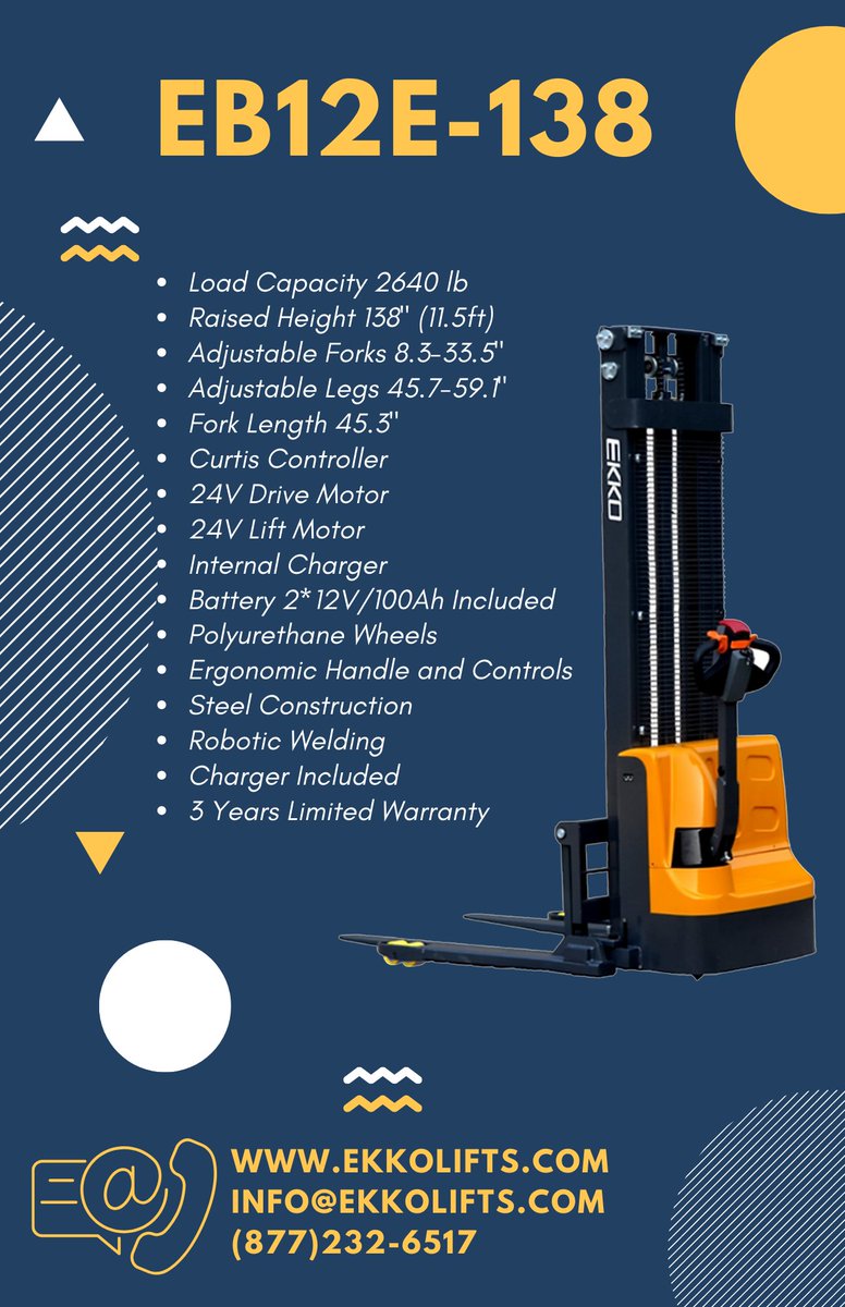 EKKOlifts's tweet image. EKKO EB12E-138 is a well known, strong and reliable stacker. 
In stock now, order yours while supplies last!

ekkolifts.com
Info@ekkolifts.com
(877)232-6517

#ekkolifts #ekko #straddlestacker #stacker #materialhandlingequipment #WarehouseSolutions #PalletMover #pallet