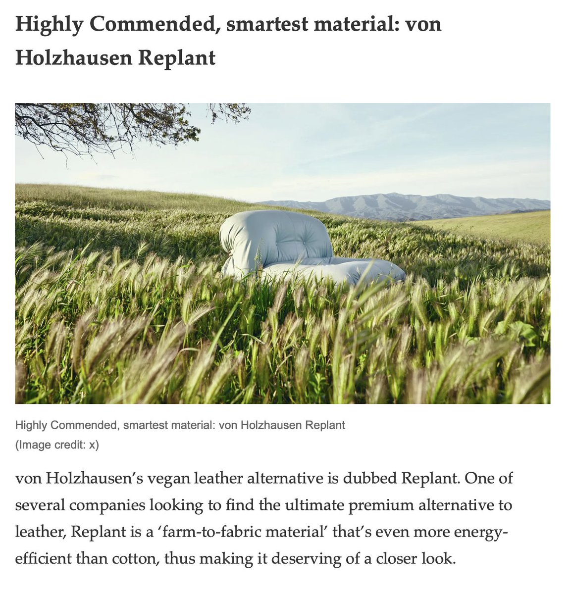Thanks to @wallpapermag for naming Replant, our farm to fabric material innovation, as one of the smartest material of 2023.
