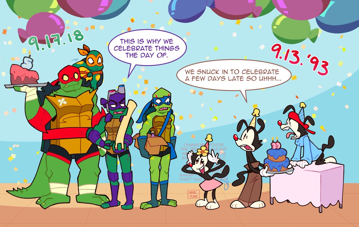 ambi_stage's tweet photo. Missed two anniversaries so let’s just mash them together #animanics #rottmnt https://t.co/bfVV9KWOTB