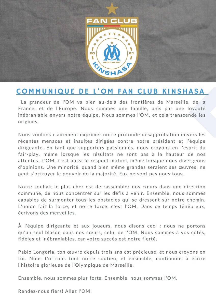 OM_Kinshasa's tweet photo. Voici notre message envers la direction @OM_Officiel. #TeamOM 

@OMBurkinaFaso @OM_Geneve @om_losangeles @Beye13 @OMfanclub_Tokyo @OM_Barcelone @YaoundeOm @OMFanClubDakar @OMfanclub_PNR @peupleolympien @treize013 @OManiaque @OMAustralie @OMFanClubDakar 
@MessbergSamuel https://t.co/9Iabvek1af