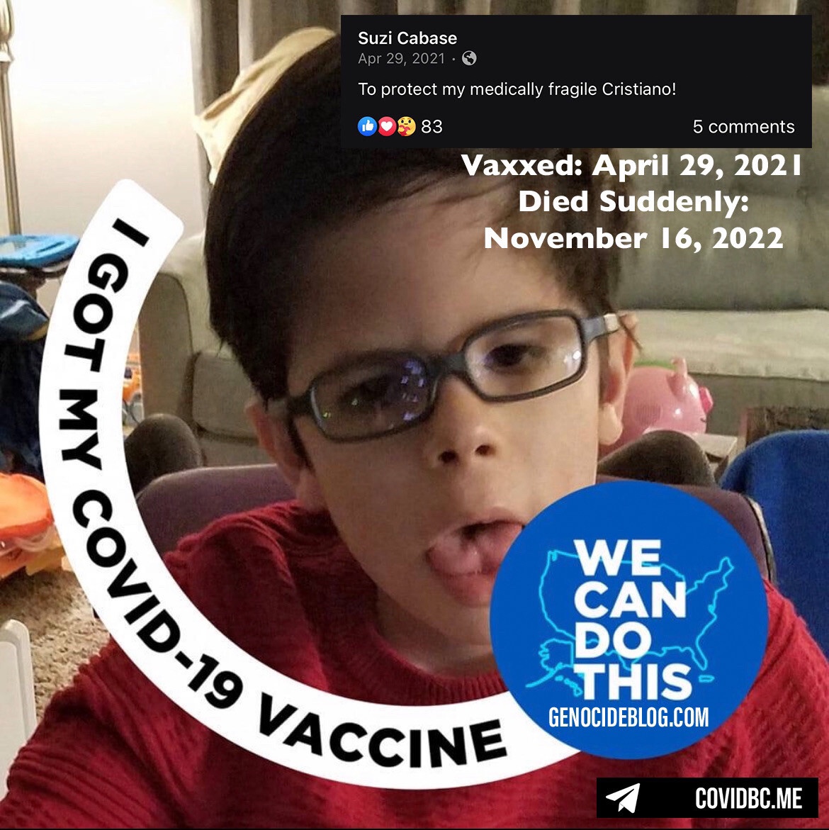 JonelessHomes's tweet photo. Cristiano Mateus Cabase (8)💉🪦
#OneDose #DiedSuddenly (Nov. 2022) 🇺🇸 Connecticut
Christiano suffered with multiple health challenges.
He received the “experimental” vaccine in April of 2021.
He was found dead on November 16, 2022.
R.I.P. 🙏
https://t.co/DUDjlHoPrY https://t.co/FdIkBrq5wd